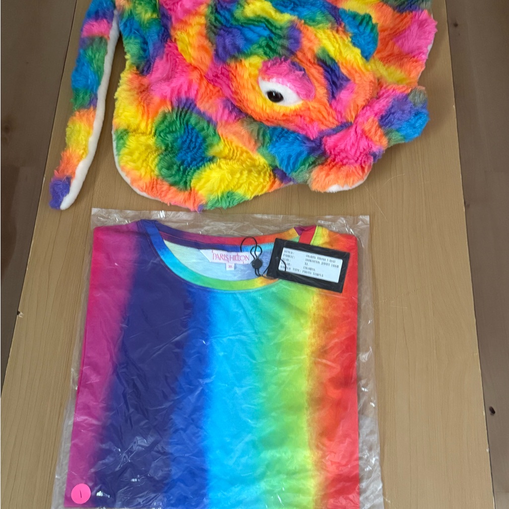 Rainbow Tie-Dye Shirt And Plush Hat Set Xl